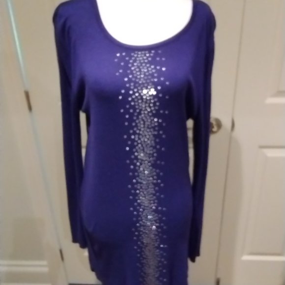 LONG Purple Tunic with Beading on Front Never Worn - Picture 1 of 5